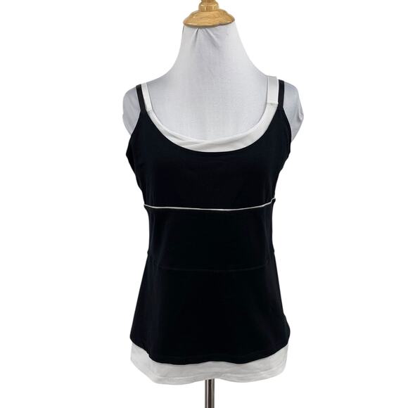 Boston Proper Tank Top Womens M Medium Black White Layered Spaghetti Shelf Bra - Picture 1 of 11